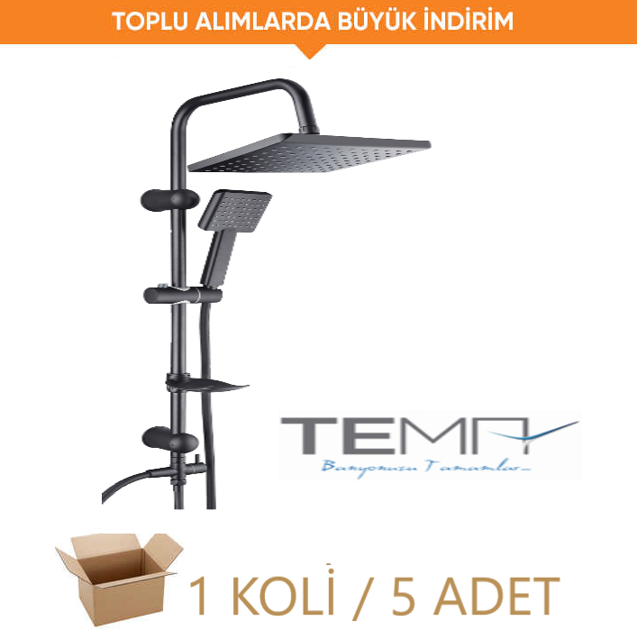 Tema 53243 2m Rain Tetra Siyah Tepe Duş Seti